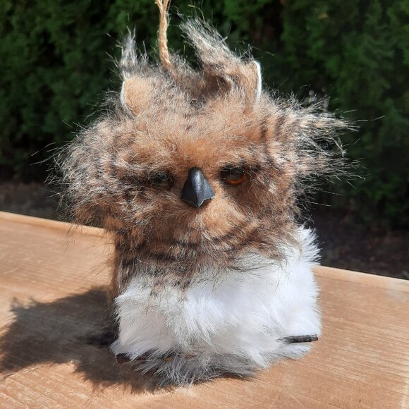 Brown Furry 7" Owl Ornament Ugly Lightweight Decoration - Picture 5 of 5